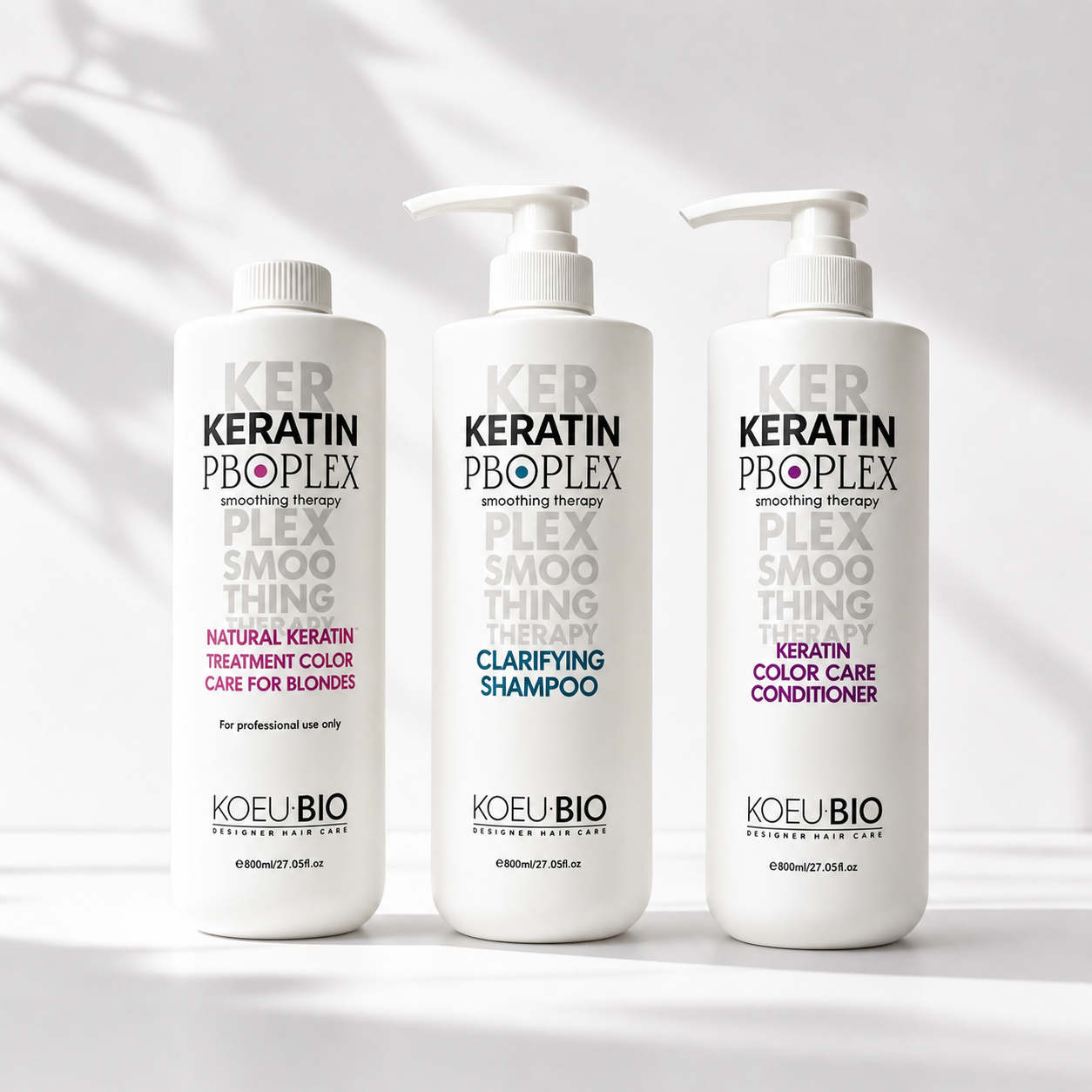 Formaldehyde-Free Keratin Smoothing Kit – Treatment + Clarifying Shampoo + Color Care Conditioner